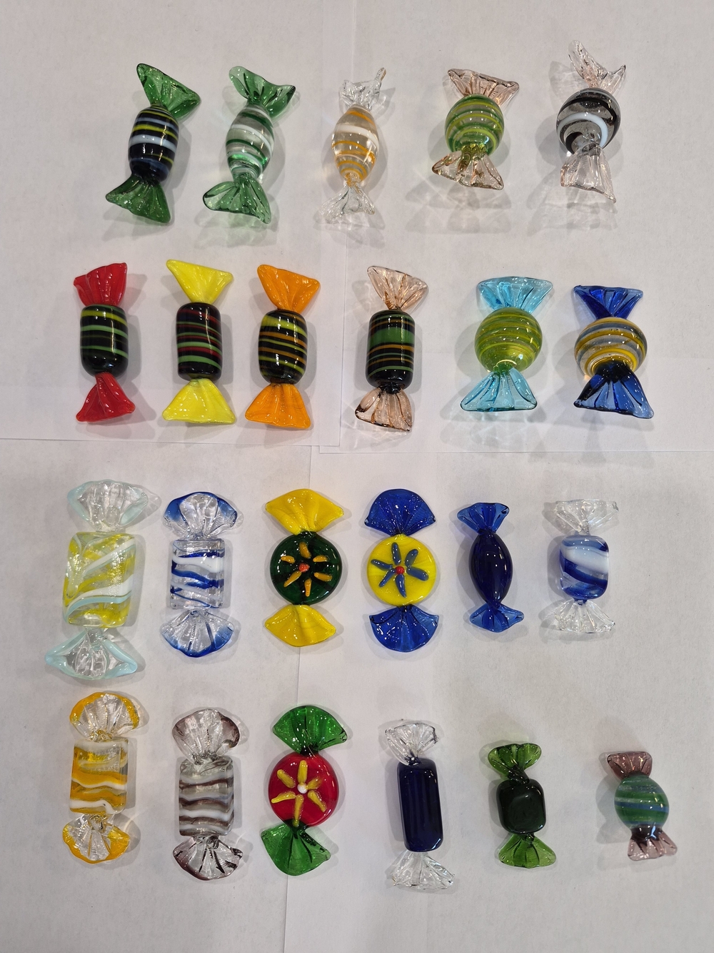 23 Piece Murano Style Glass Candy Figurines - Multicolor Decorative Accents